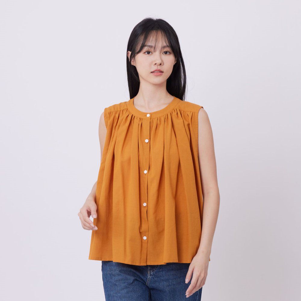 好我 so that's me Connie棉麻無袖細褶襯衫上衣/ 蜜柑橘 FREE SIZE
