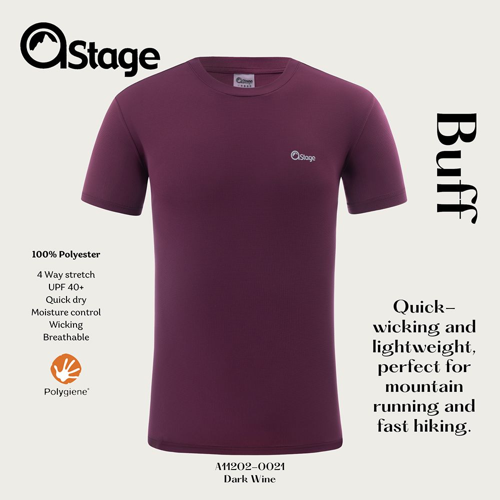 【AStage】Buff T-Shirt 透氣快乾短袖排汗衣 男 葡萄酒紫 (A11202-0021)｜銀離子機能運動上衣/ 葡萄酒紫 M
