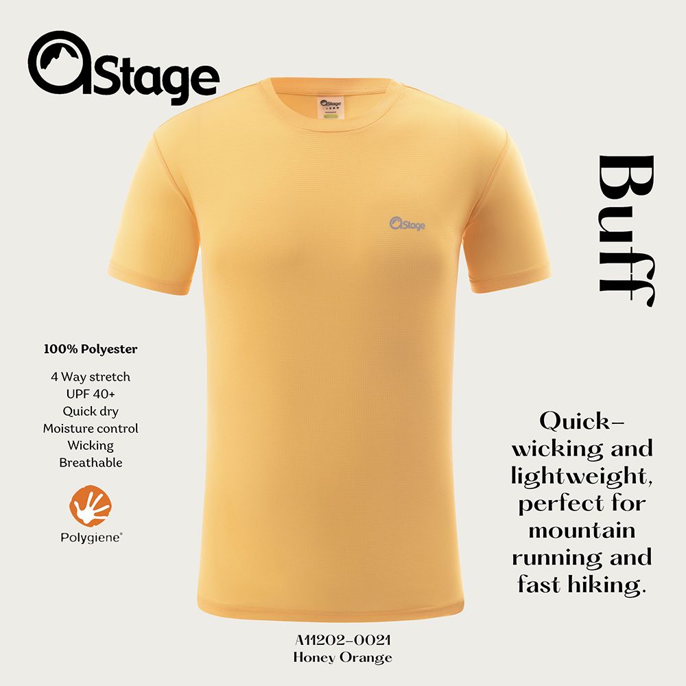 【AStage】Buff T-Shirt 透氣快乾短袖排汗衣 男 蜂蜜橘 (A11202-0021)｜銀離子機能運動上衣/ 蜂蜜橘 S