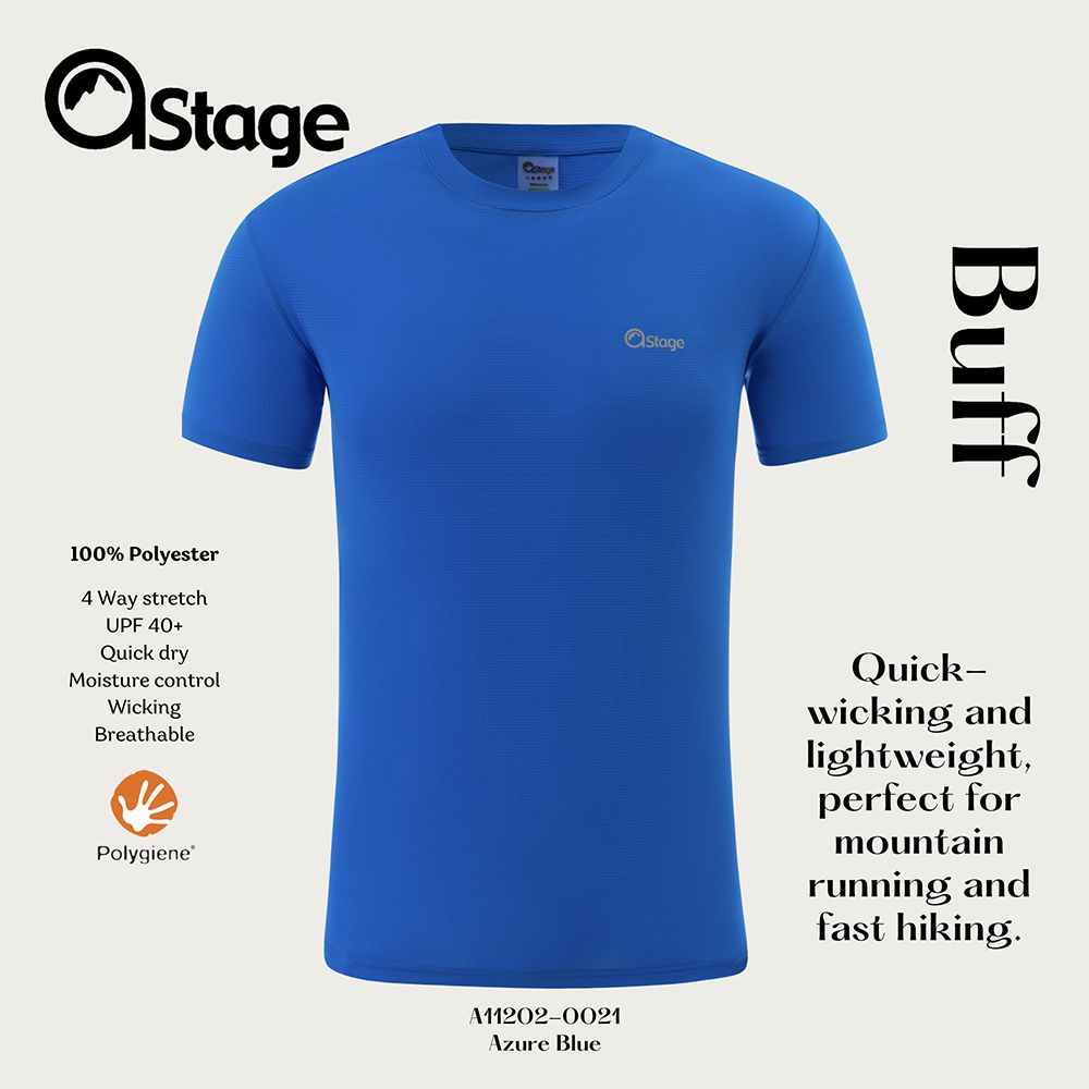 【AStage】Buff T-Shirt 透氣快乾短袖排汗衣 男 天藍 (A11202-0021)｜銀離子機能運動上衣/ 天藍 L