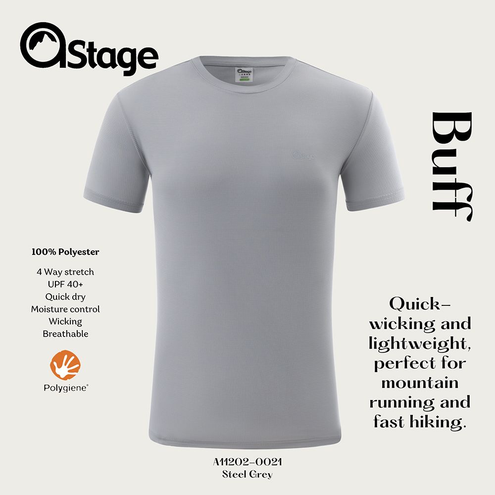 【AStage】Buff T-Shirt 透氣快乾短袖排汗衣 男 鐵灰 (A11202-0021)｜銀離子機能運動上衣/ 鐵灰 S