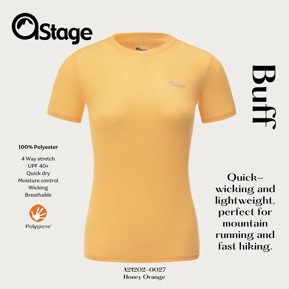 【AStage】Buff T-Shirt 透氣快乾短袖排汗衣 女 蜂蜜橘 (A21202-0027)｜銀離子機能運動上衣/ 蜂蜜橘 S