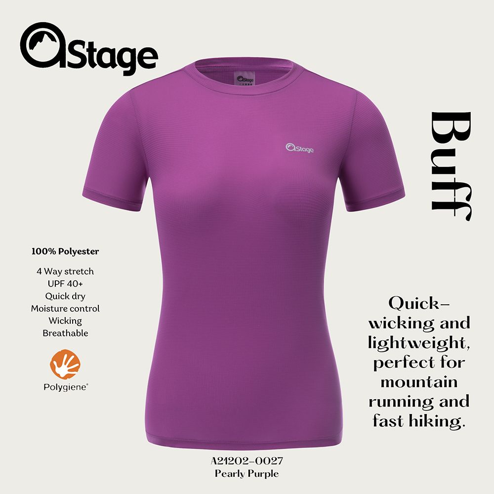 【AStage】Buff T-Shirt 透氣快乾短袖排汗衣 女 珍珠紫 (A21202-0027)｜銀離子機能運動上衣/ 珍珠紫 L