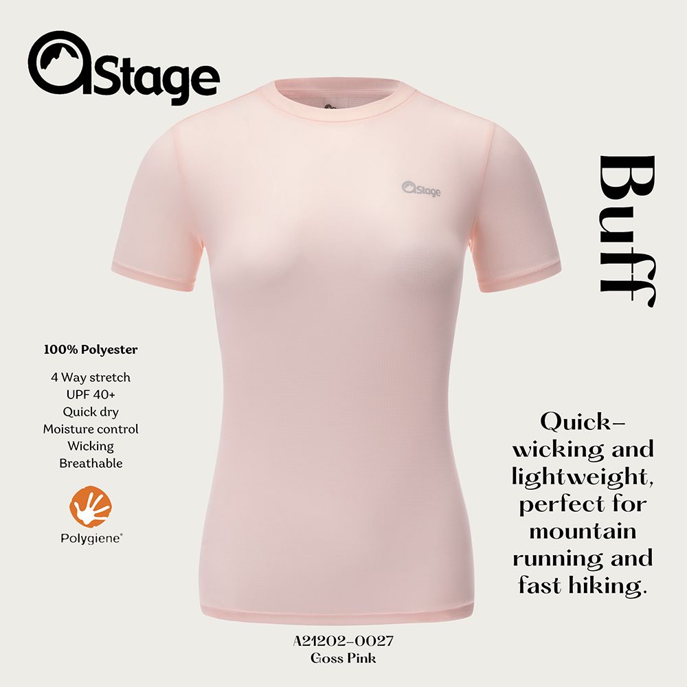 【AStage】Buff T-Shirt 透氣快乾短袖排汗衣 女 高斯粉 (A21202-0027)｜銀離子機能運動上衣/ 高斯粉 S