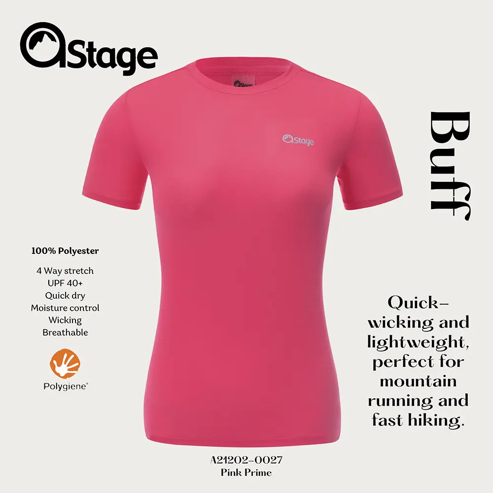【AStage】Buff T-Shirt 透氣快乾短袖排汗衣 女 青春粉 (A21202-0027)｜銀離子機能運動上衣/ 青春粉 M