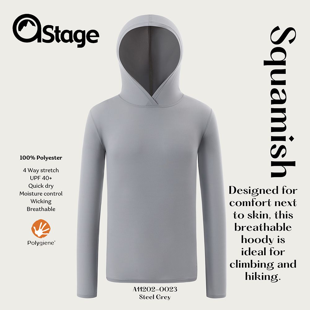 【AStage】Squamish 透氣快乾長袖排汗衣 男 鐵灰 (A11202-0023)｜銀離子機能運動上衣/ 鐵灰 L