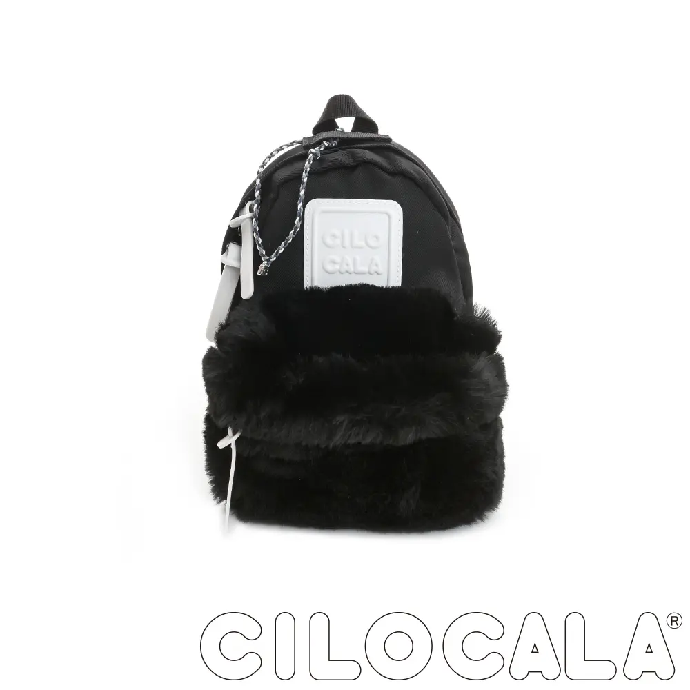 CILOCALA 限量版亮彩尼龍毛毛防潑水後背包-迷你 黑