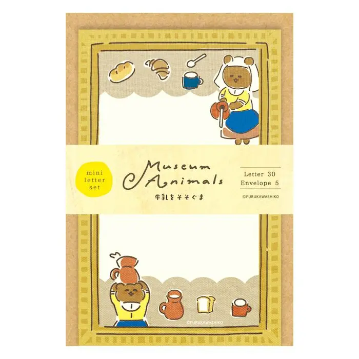 日本 Wa-Life Museum Animals 迷你信封信紙組/ 倒牛奶的熊