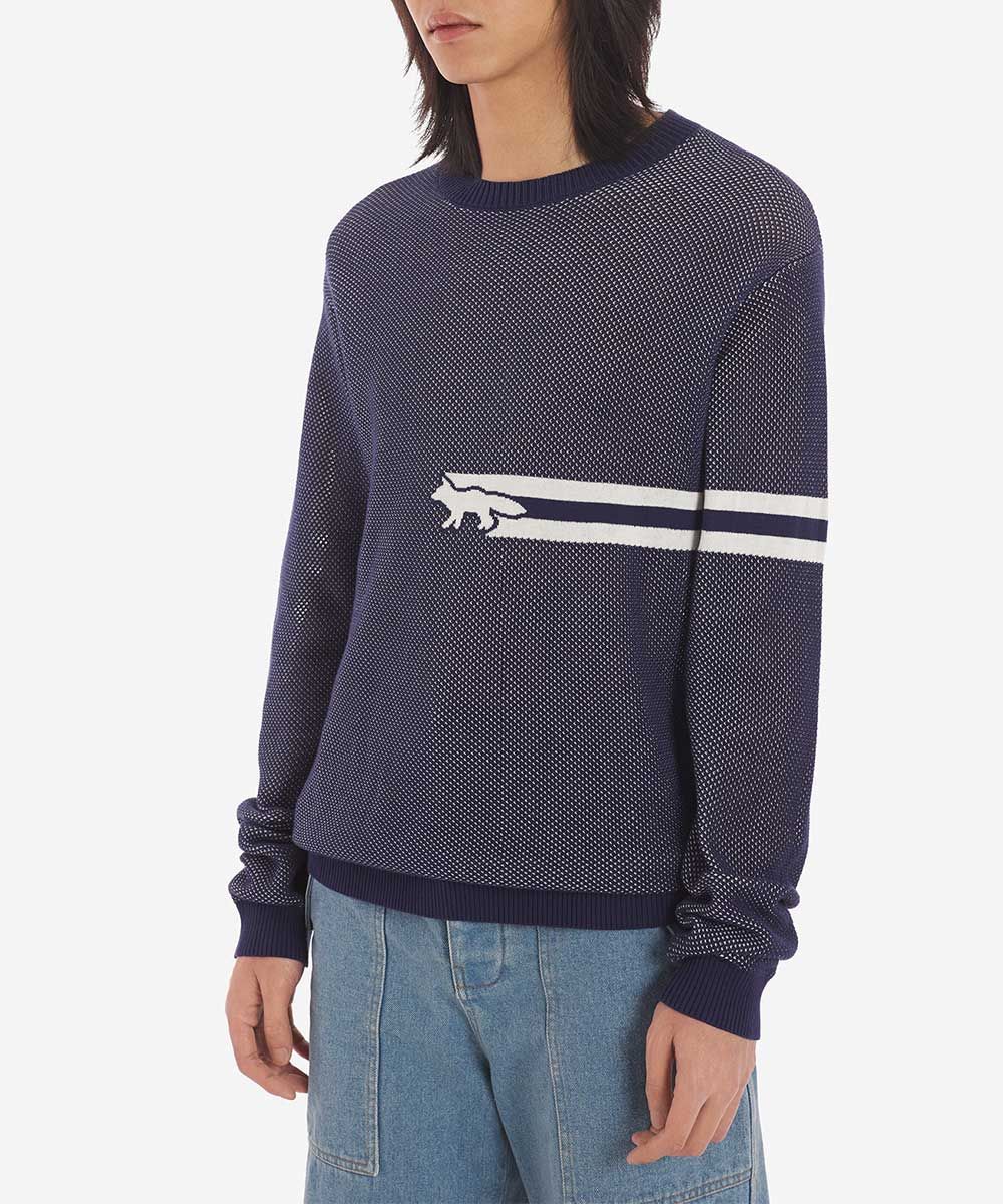 MAISON KITSUNÉ 海軍藍疾行狐狸網格針織毛衣/中性/ M