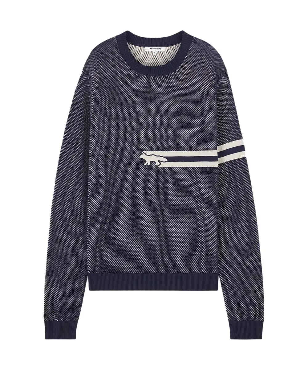 MAISON KITSUNÉ 海軍藍疾行狐狸網格針織毛衣/中性/ XS