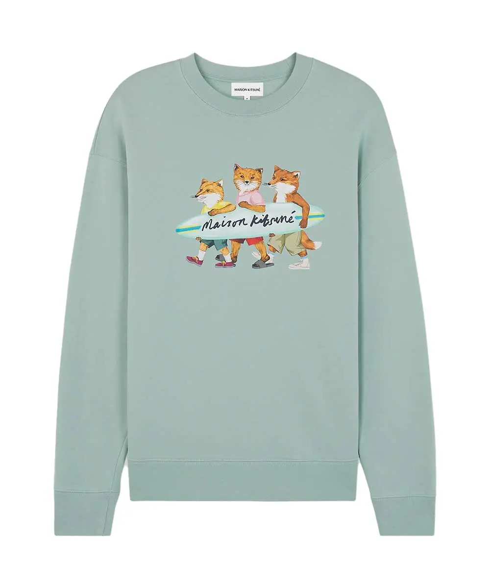 MAISON KITSUNÉ 海泡藍追浪狐狸俱樂部印花舒適衛衣/中性/ XS