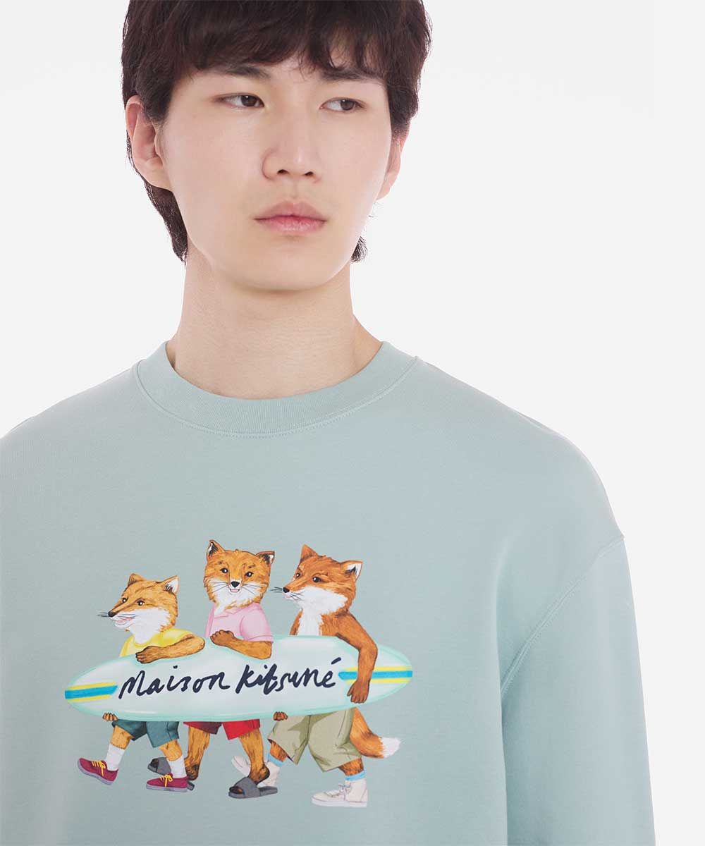 MAISON KITSUNÉ 海泡藍追浪狐狸俱樂部印花舒適衛衣/中性/ M