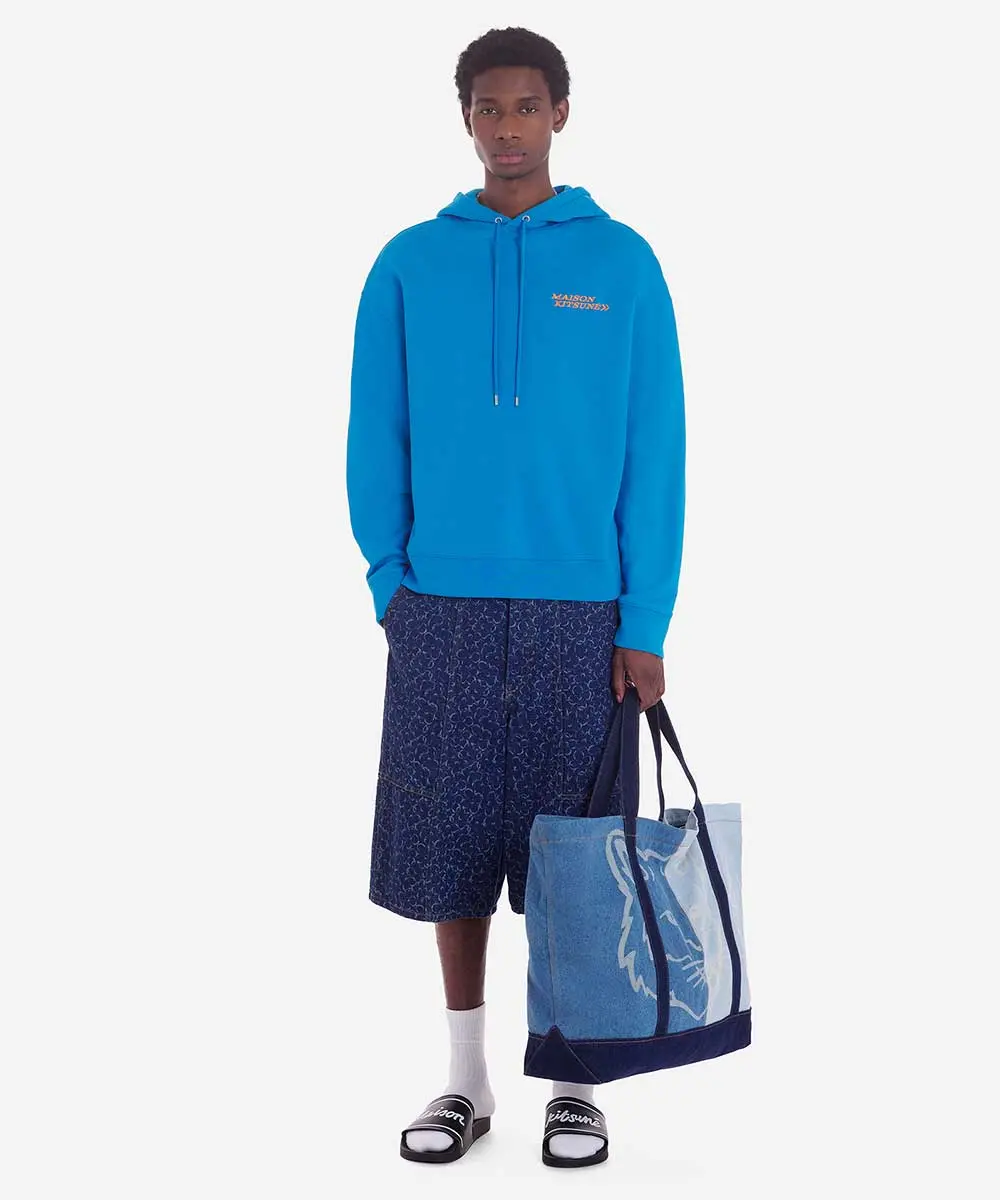 MAISON KITSUNÉ 琺瑯藍疾行字母LOGO寬鬆連帽衛衣/中性/ M