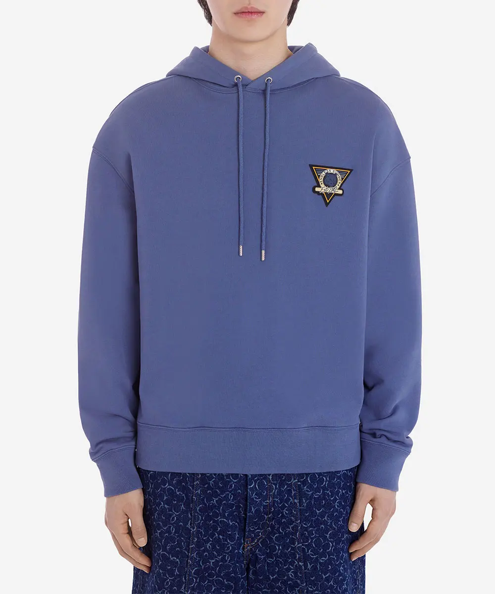 MAISON KITSUNÉ 風暴藍衝浪徽章印花寬鬆連帽衛衣/中性/ M