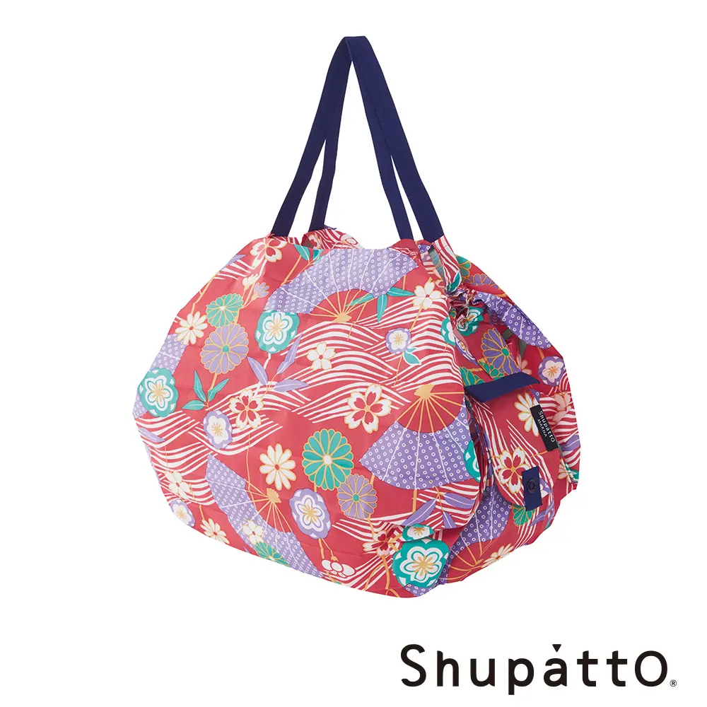 Shupatto 燈籠型和風秒收環保啪啪包-中/ 花扇紅