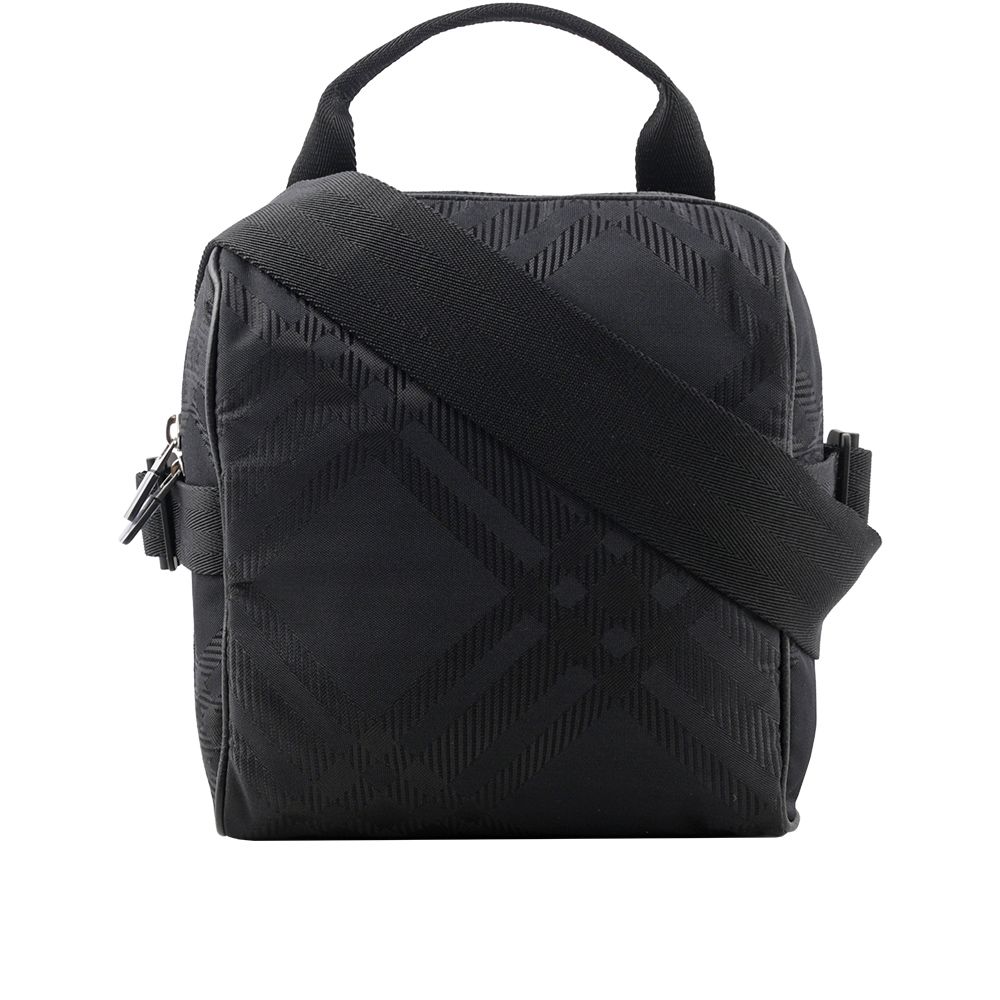 【BURBERRY】格紋緹花帆布手提/斜背二用包(黑色)/ 平行輸入