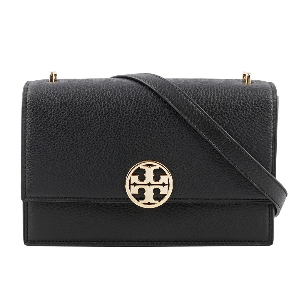 【TORY BURCH】Miller 荔枝皮革翻蓋肩背/斜背二用包(黑色)/平行輸入