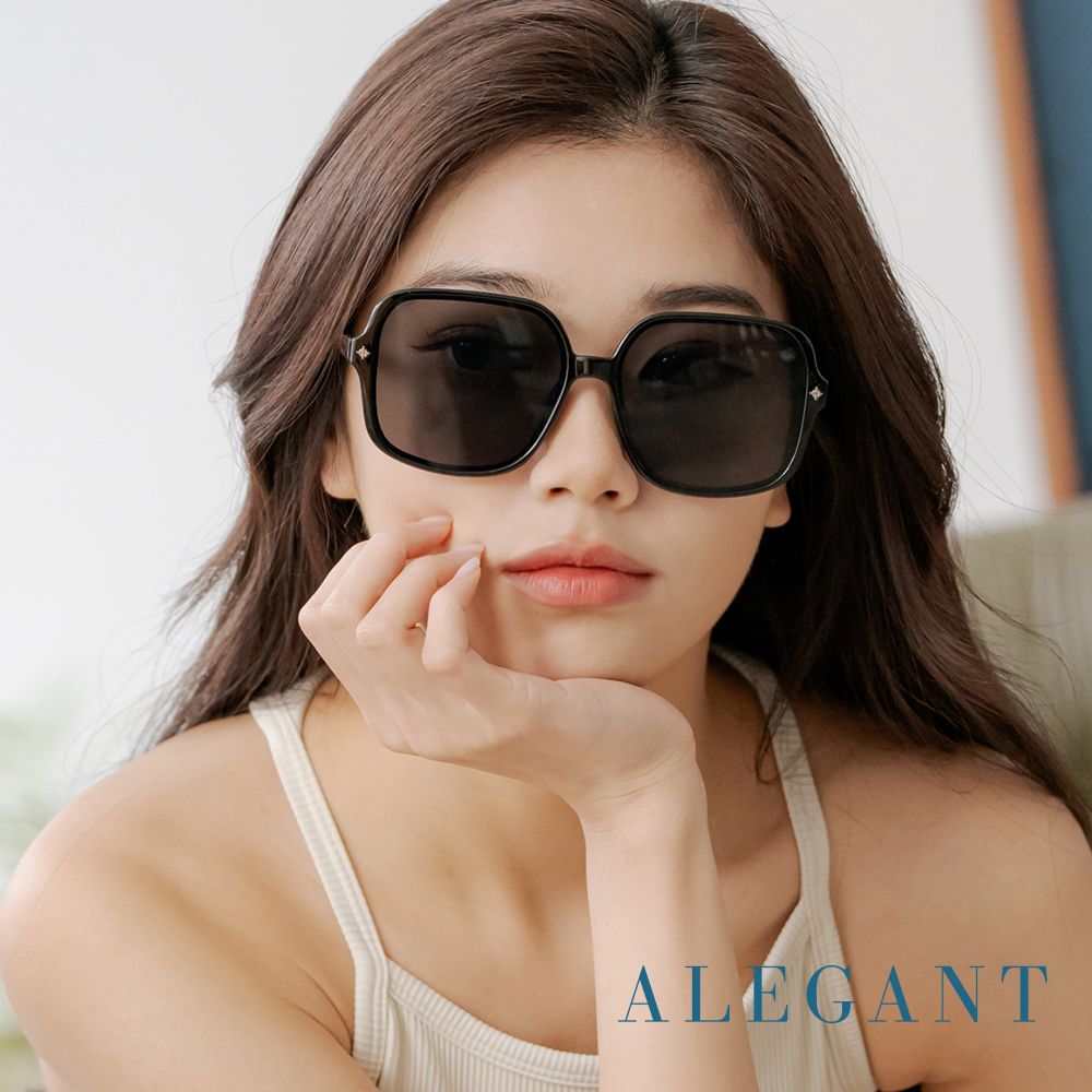 ALEGANT綻光復古光鑰黑十字設計感圓弧方框墨鏡/UV400太陽眼鏡