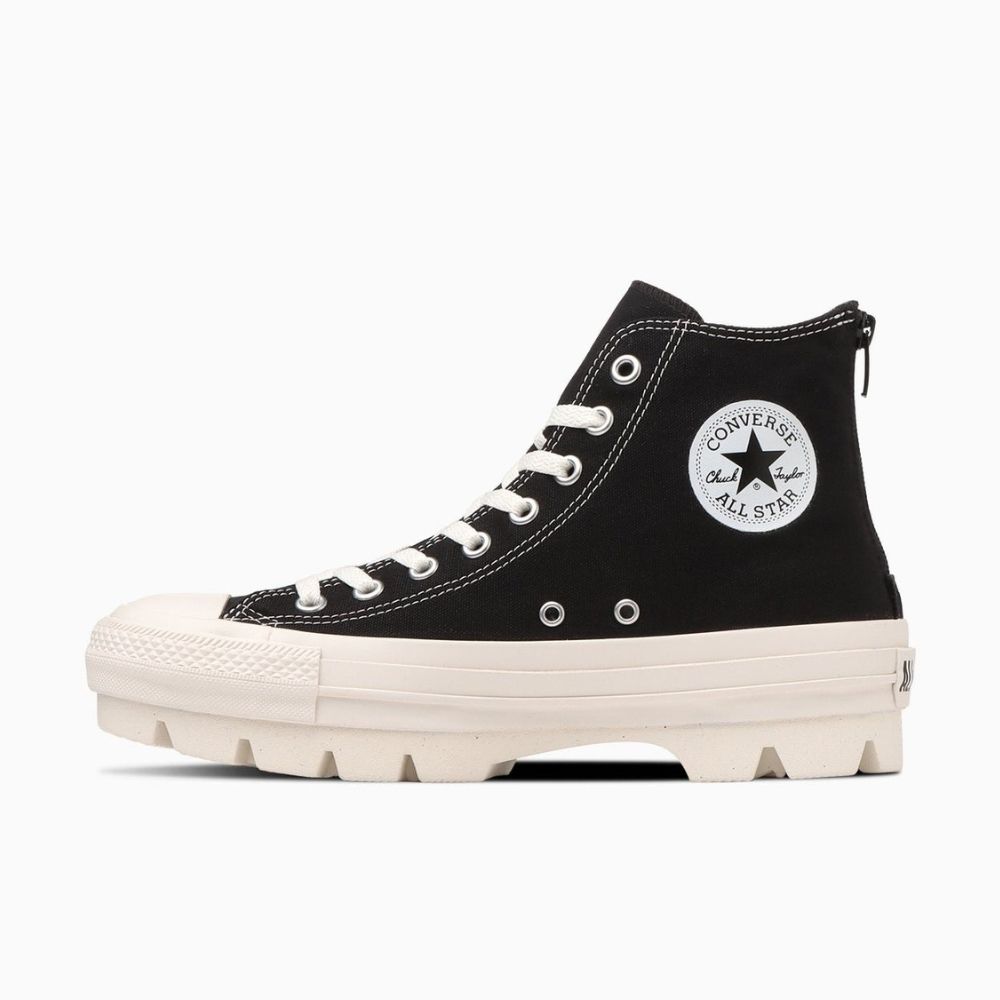 日本限定 Converse ALL STAR Ⓡ CHUNK BACKZIP HI 高筒 厚底 拉鍊 黑色白底/ 22 cm