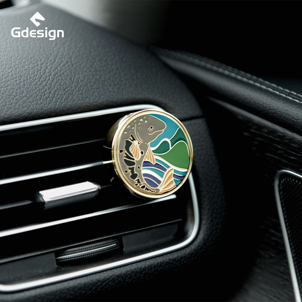Gdesign Formosan Creatures島嶼精靈質感金屬車用擴香器/ 含甜橙精油/ 櫻花鉤吻鮭