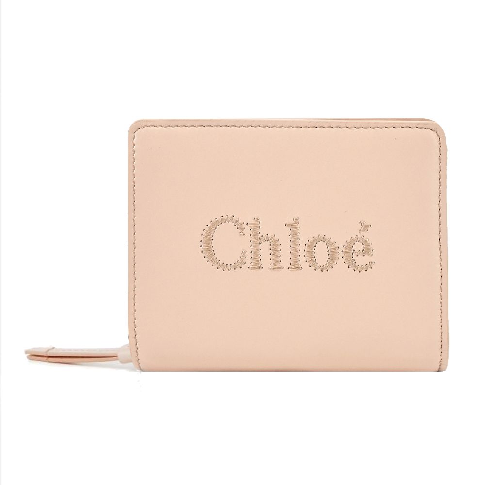 Chloe Sense 壓印 LOGO 小牛皮拉鍊短夾(任選)/平行輸入/ 粉色