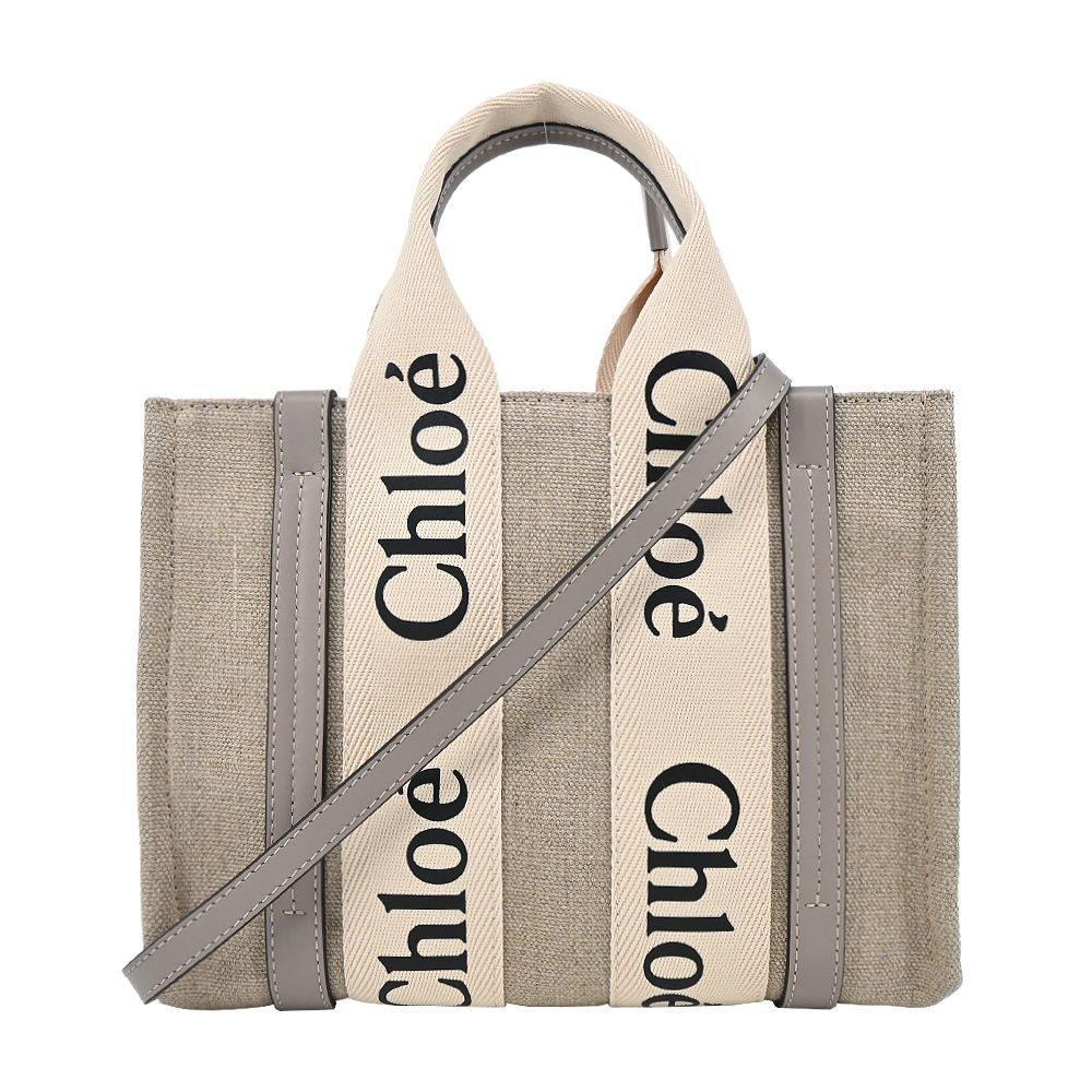 Chloe Woody tote bag 新款帆布兩用托特包(小號/灰色)/平行輸入