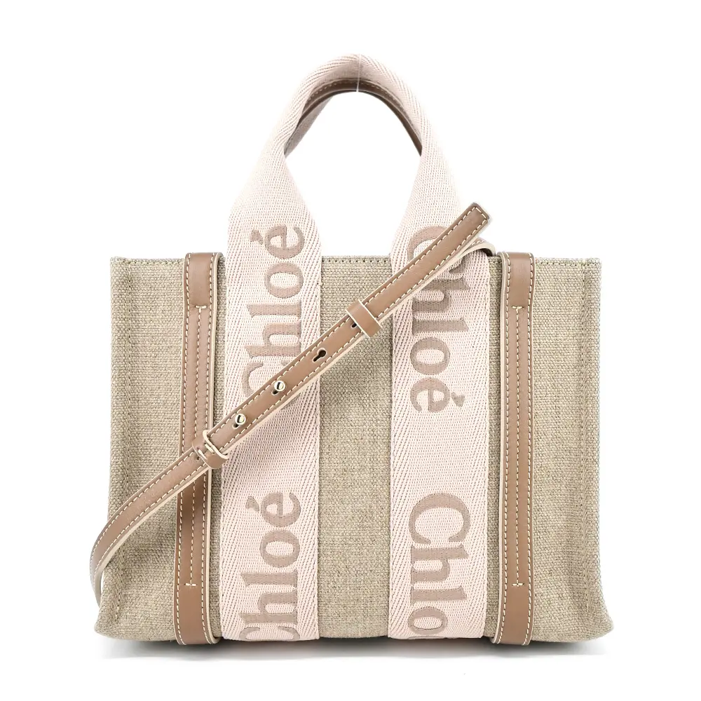 Chloe Woody tote bag 新款帆布兩用托特包(小號/粉色)/平行輸入