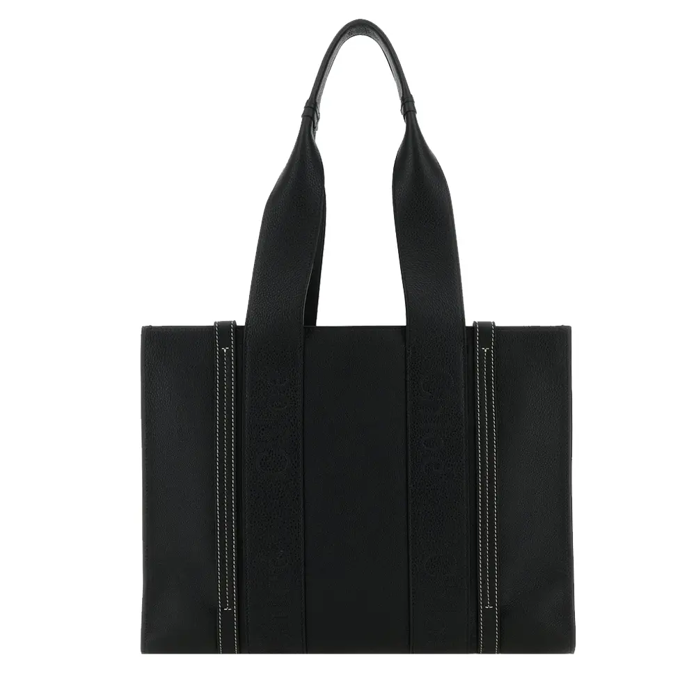 Chloe Woody  tote bag新款粒面牛皮托特包(中號/任選)/平行輸入/ 黑色