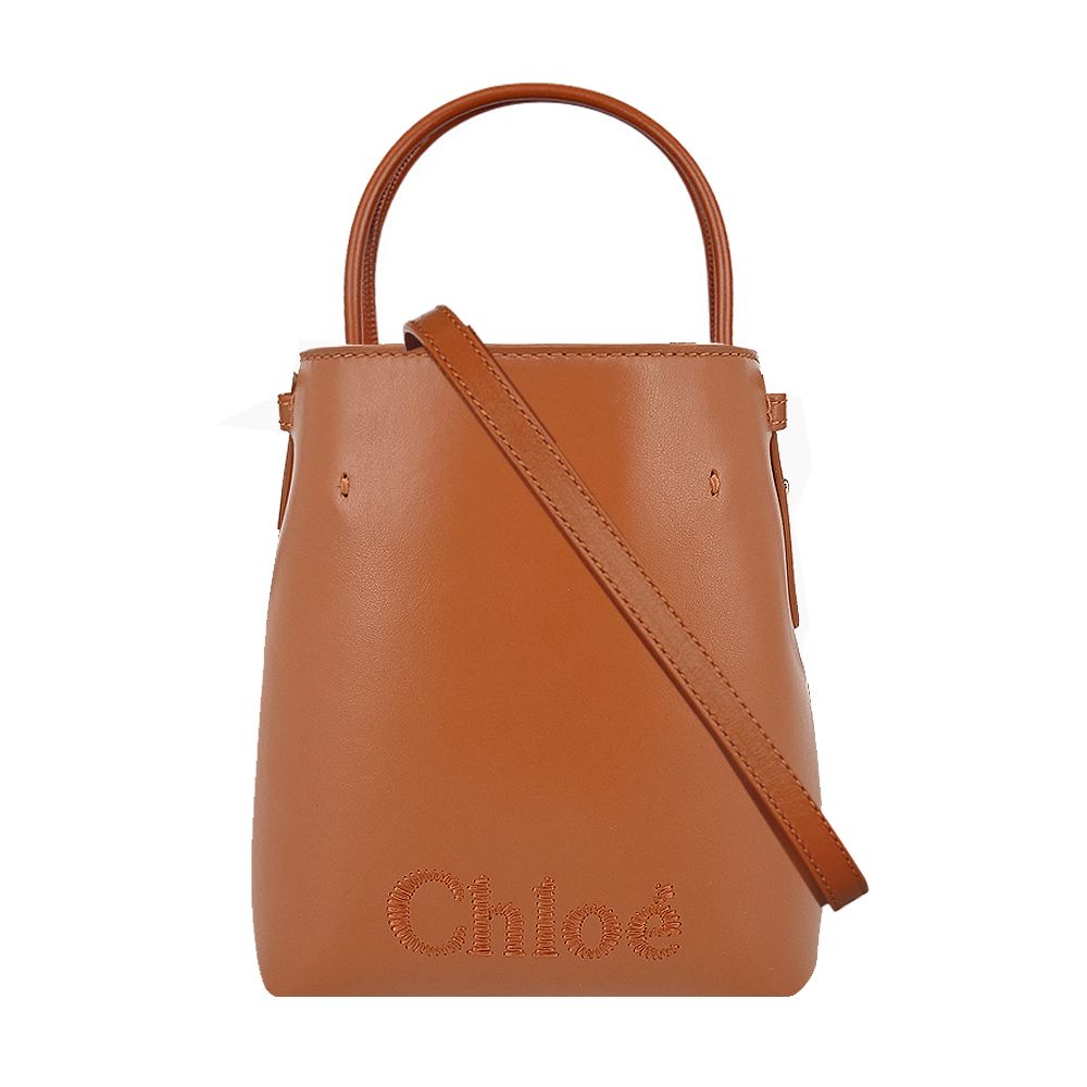 Chloe Sense 壓印 LOGO 小牛皮兩用/水桶包(任選)/平行輸入/ 棕色