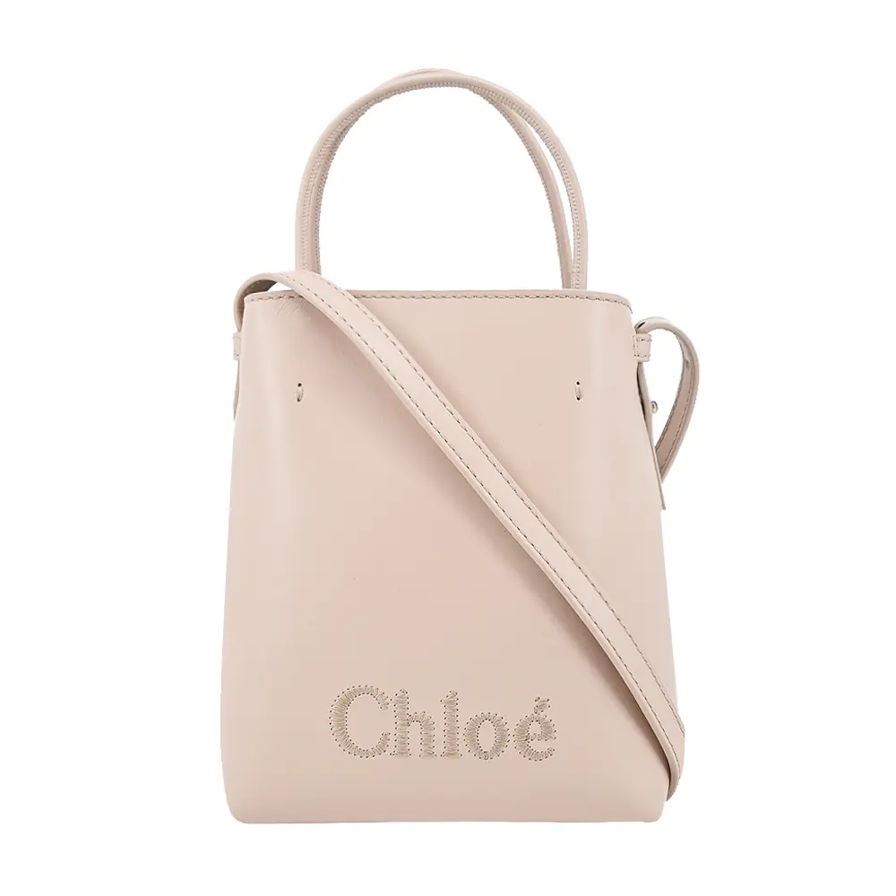 Chloe Sense 壓印 LOGO 小牛皮兩用/水桶包(任選)/平行輸入/ 粉色