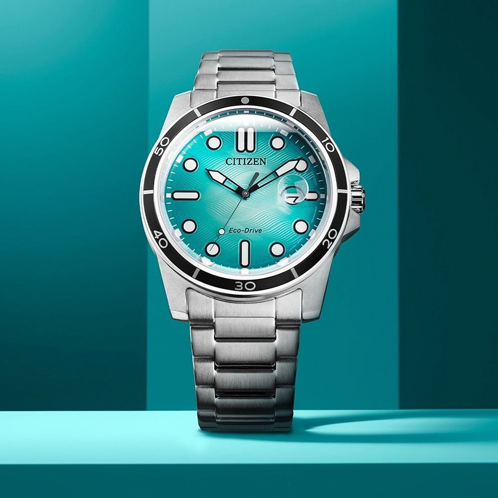 CITIZEN 星辰 光動能水波紋手錶-湖水綠 AW1816-89L