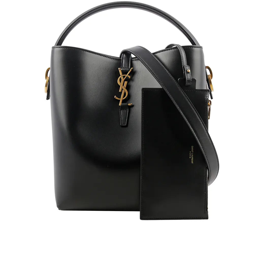 【YSL】LE 37 金釦小牛皮二用水桶包(黑色)/平行輸入