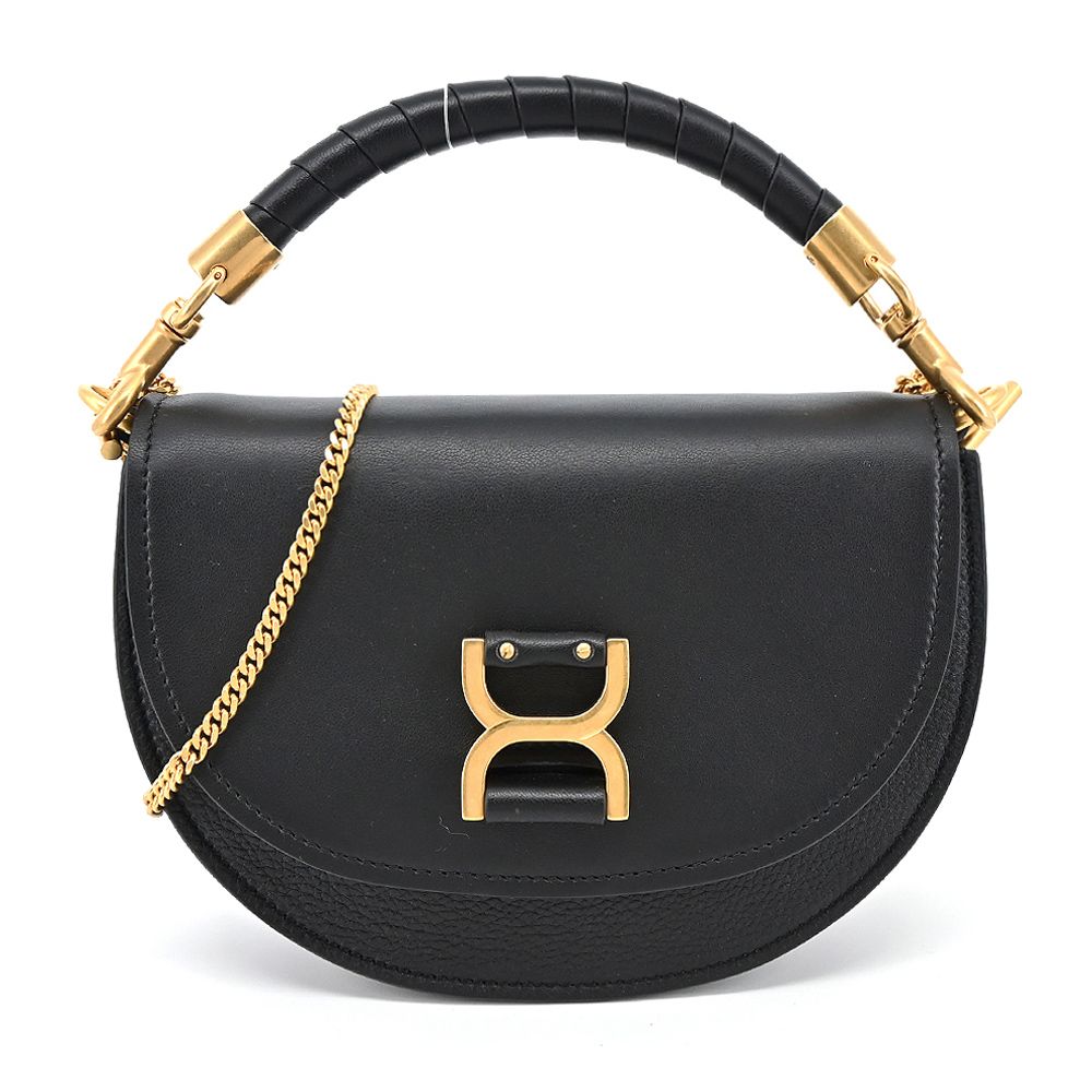 Chloe 新款Marcie 金屬LOGO 小羊皮鏈帶肩背/斜背包(任選)/平行輸入/ 黑色