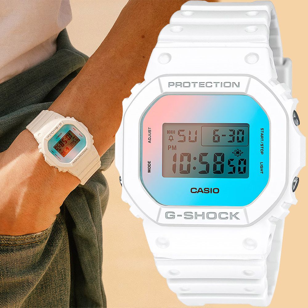 CASIO 卡西歐 G-SHOCK 彩色鏡面方型手錶 電子錶 DW-5600TL-7