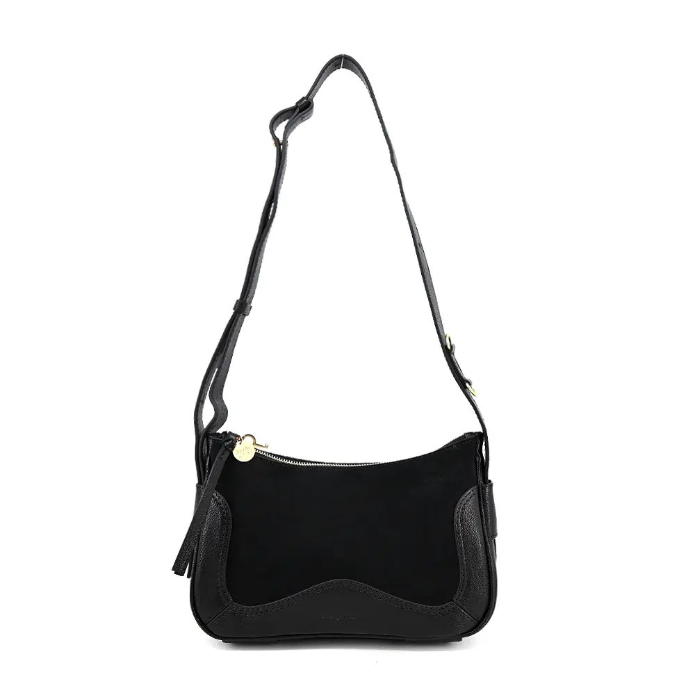 SEE BY CHLOE HANA HOBO 牛皮拼麂皮迷你肩背/斜背二用包(任選)/平行輸入/ 黑色