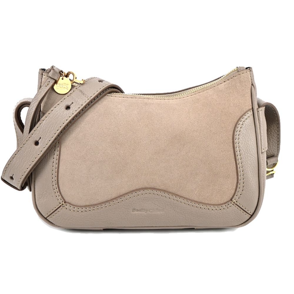 SEE BY CHLOE HANA HOBO 牛皮拼麂皮迷你肩背/斜背二用包(任選)/平行輸入/ 灰色