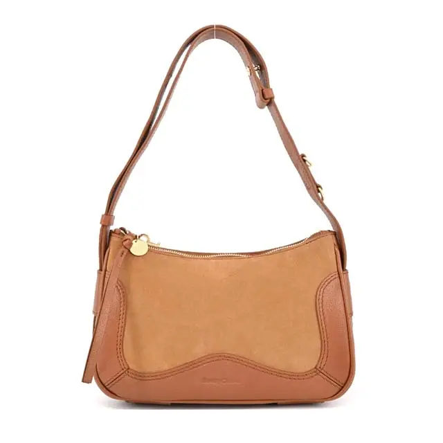 SEE BY CHLOE HANA HOBO 牛皮拼麂皮迷你肩背/斜背二用包(任選)/平行輸入/ 棕色
