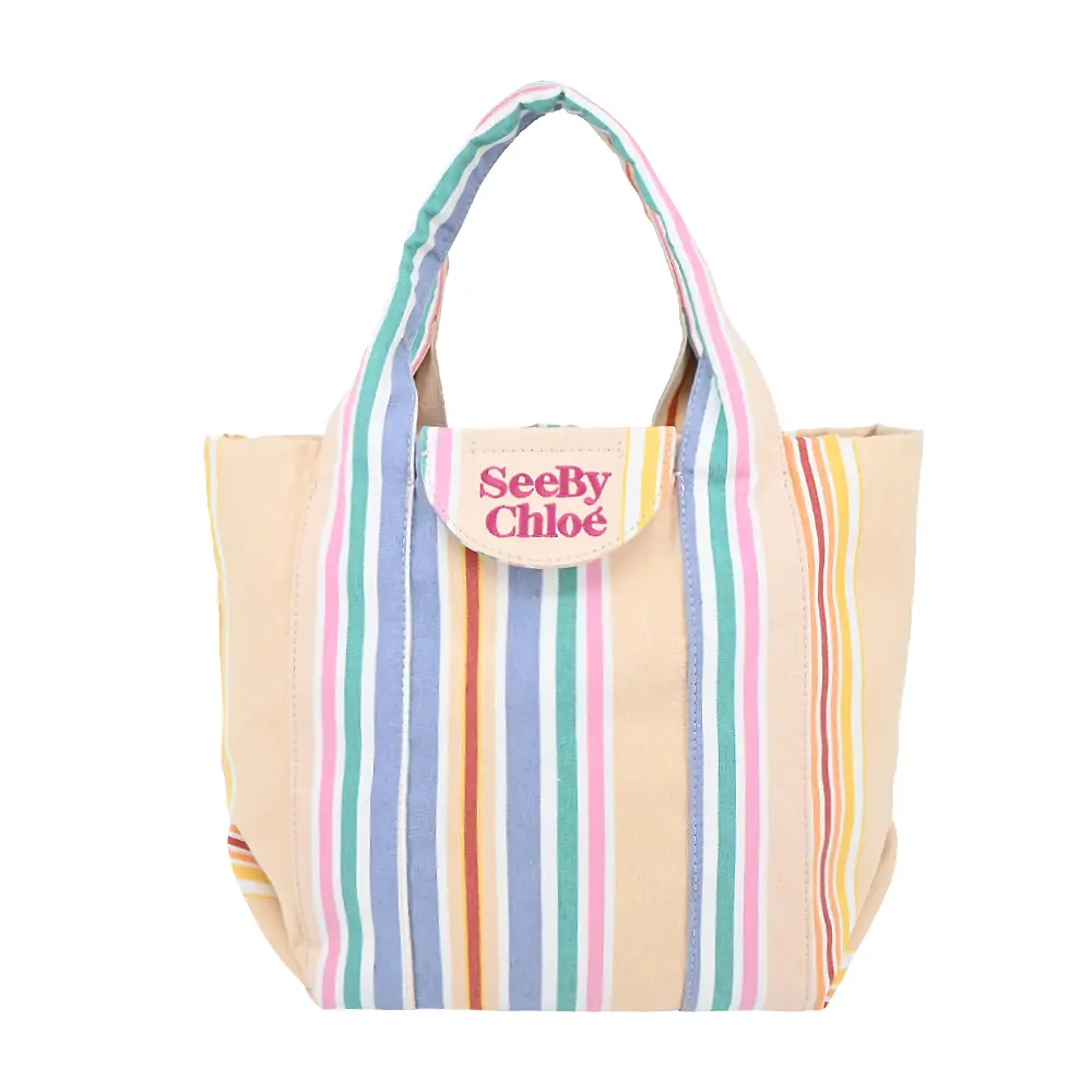 SEE BY CHLOE Laetizia 條紋帆布小號托特包(米色)/平行輸入