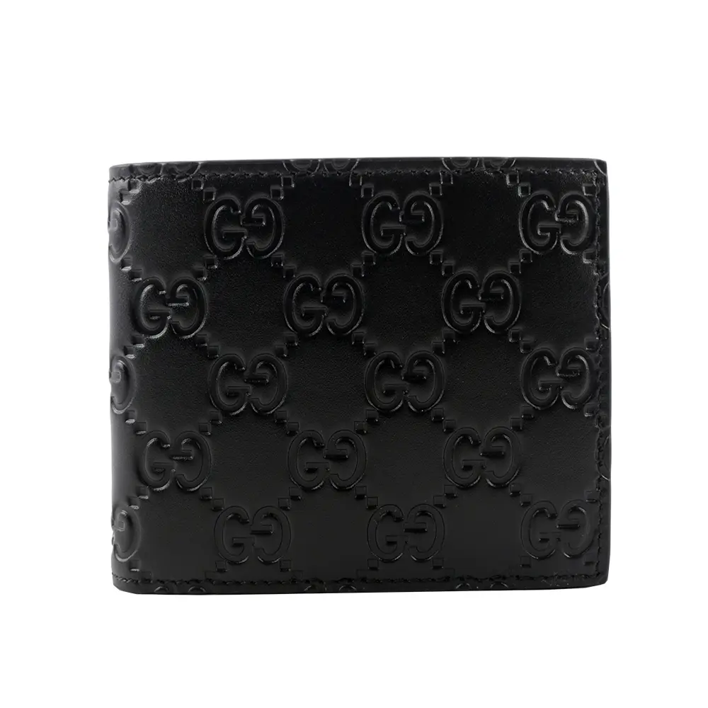 【GUCCI】GG Logo 大標誌壓印牛皮對開8卡短夾(黑色)/ 平行輸入