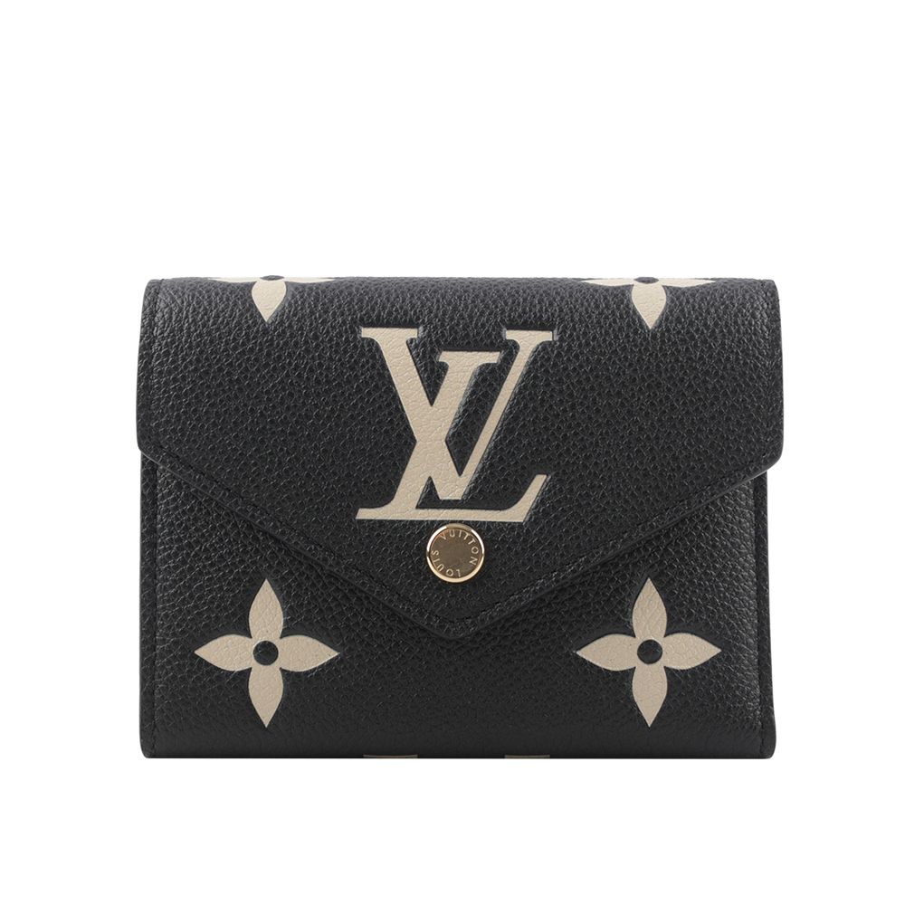 【Louis Vuitton】Victorine Monogram 雙色牛皮三折短夾(黑色/米色) M80968/ 平行輸入