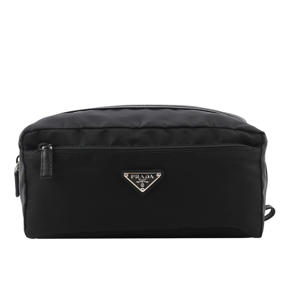 【PRADA】三角牌Logo 尼龍多功能萬用包/手拿包(黑色)/ 平行輸入