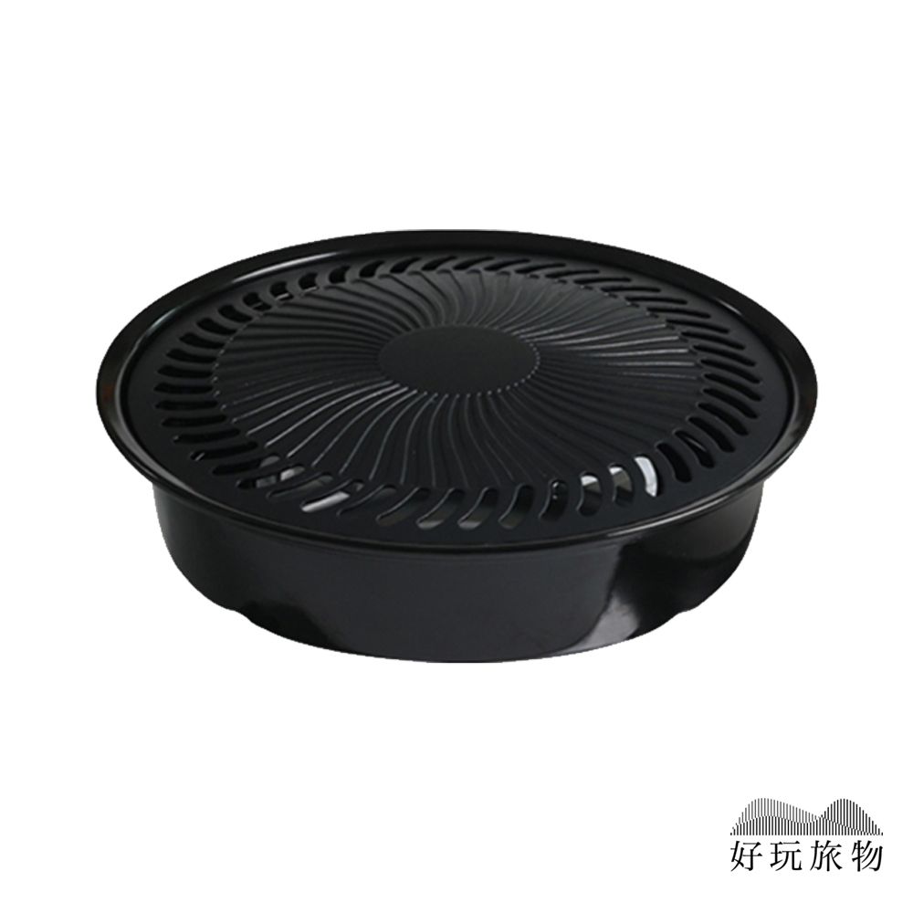 【好玩旅物】多功能兩用雙層瀝油麥飯石不沾鍋烤盤烤網 直徑28cm/ 黑色