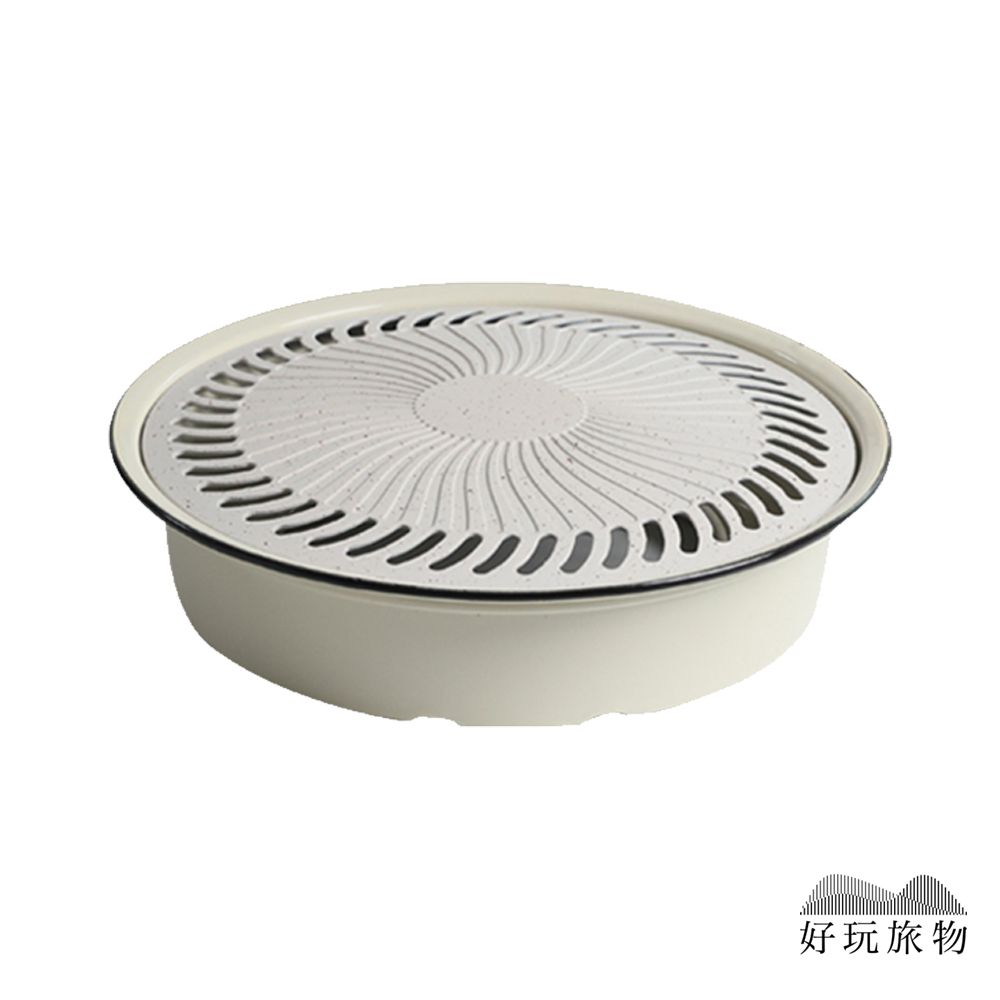 【好玩旅物】多功能兩用雙層瀝油麥飯石不沾鍋烤盤烤網 直徑28cm/ 白色