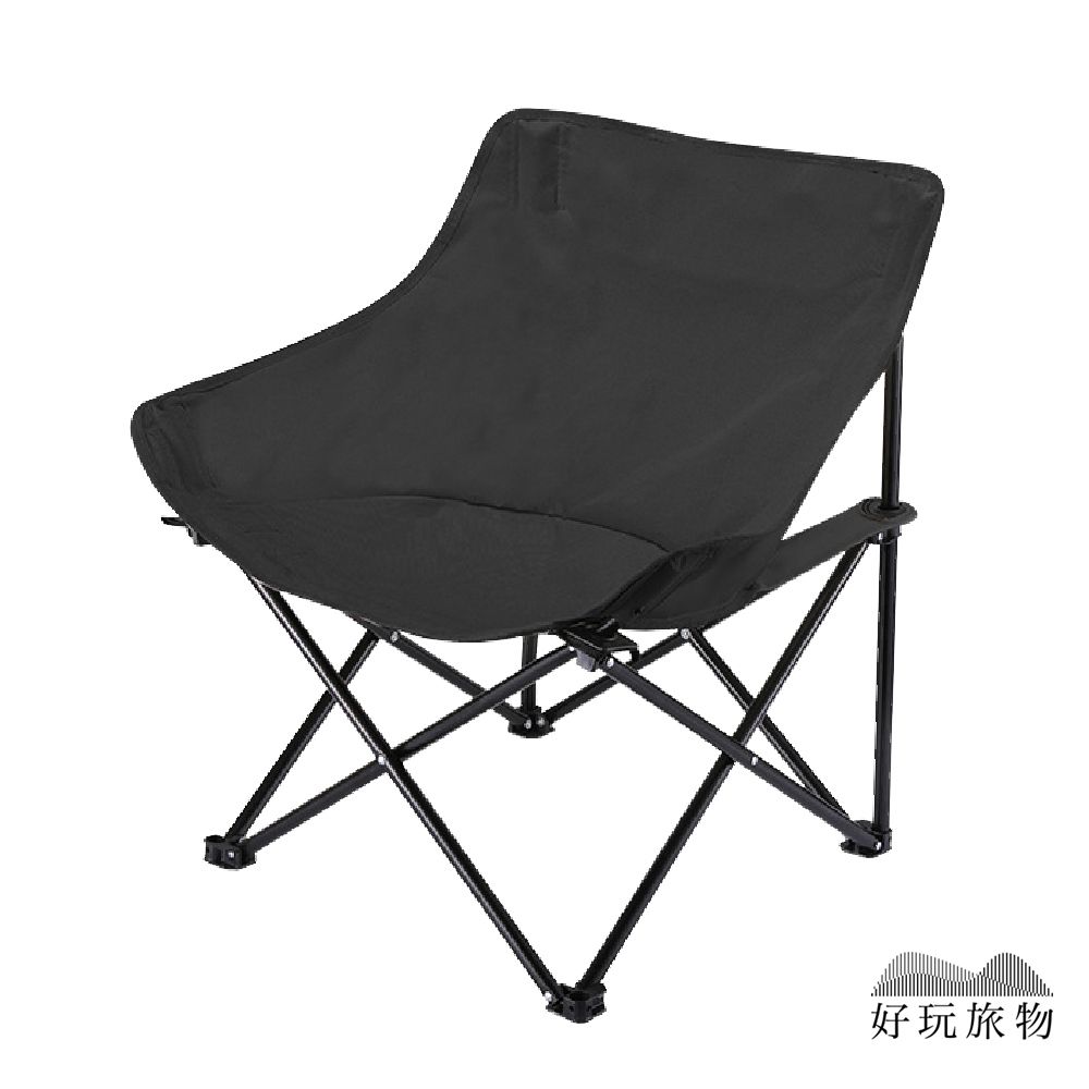 【好玩旅物】牛津布戶外折疊月亮椅 露營椅 附贈收納袋/ 黑色
