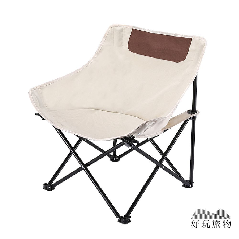 【好玩旅物】牛津布戶外折疊月亮椅 露營椅 附贈收納袋/ 白色