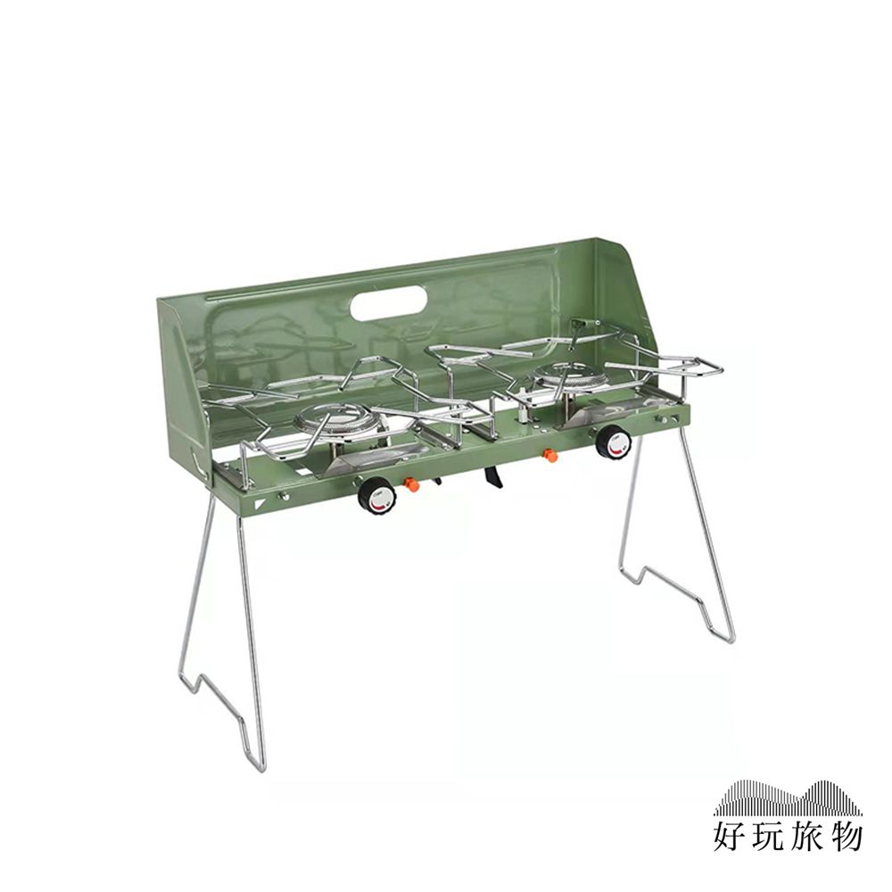 【好玩旅物】戶外露營強力雙頭卡式爐/ 軍綠色