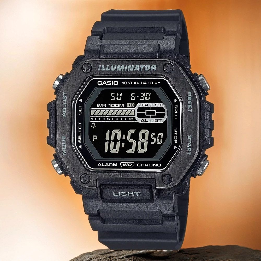 CASIO 卡西歐 10年電力金屬風計時手錶-黑 MWD-110HB-1BV