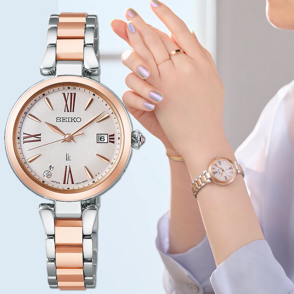 SEIKO 精工 LUKIA 花卉系列鈦金屬太陽能電波鑽石女錶 SSQW082J/1B32-0BK0KS