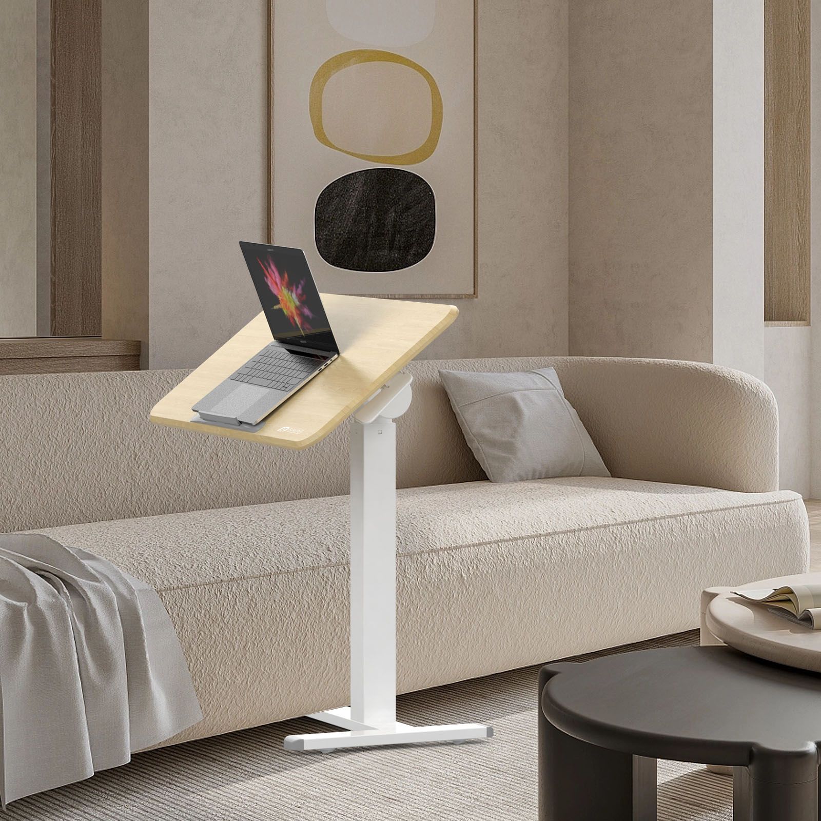 RAymii VN-23-V2 雙向可傾斜翻轉 氣壓式時尚移動升降桌 /白腿淺木紋