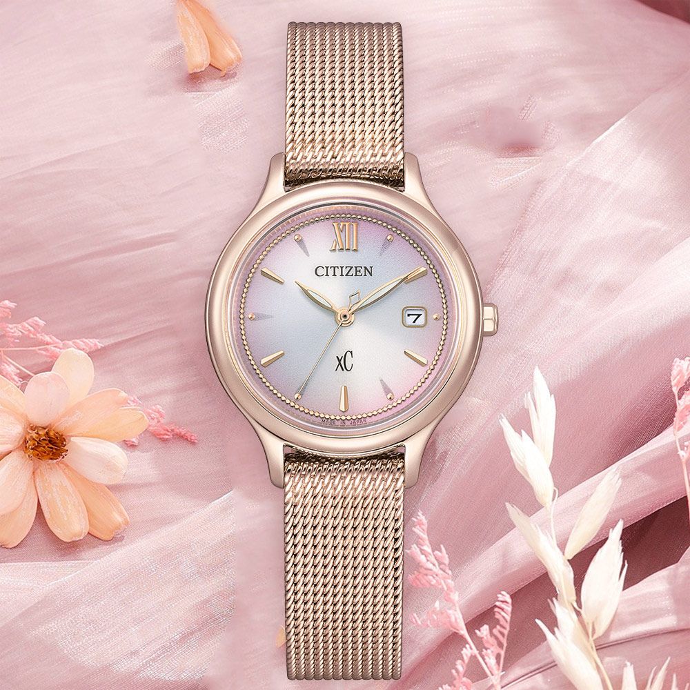 CITIZEN 星辰 XC Hebe田馥甄廣告款 櫻花粉漸層 光動能米蘭女錶 EW2635-54Z